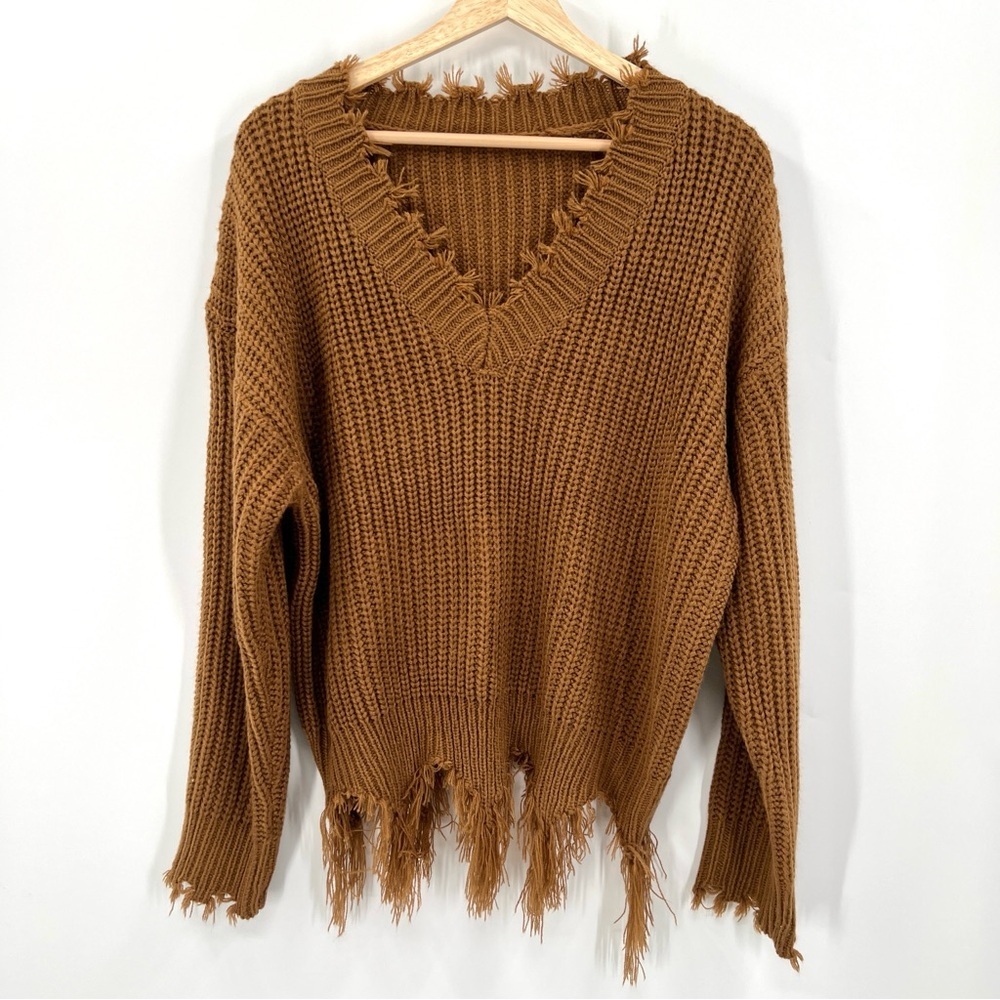 SHEIN Woman's V-Neck Shabby Brown Chunky Sweater Size L